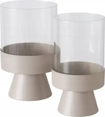 Set shandanësh Boltze Glass Candlestick, bazë metalike, set 2 copë, bezhë
