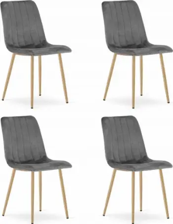 Set karrigesh Oskar Chair LAVA, kadife gri e errët, këmbë ngjyrë druri, 4 copë