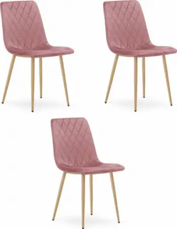 Set karrigesh KARA, velvet rozë, 3 copë, këmbë ngjyrë druri