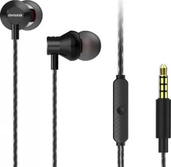 Kufje me kabllo Aiwa ESTM-50BK, in-ear, jack 3.5mm, me mikrofon, 1.2 m, të zeza, set me 3 palë maja silikoni S/M/L