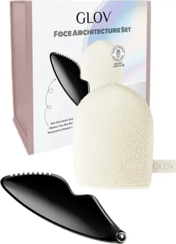 Set për fytyrë Glov Face Architecture Modern Massage Gua Sha + Demakeup dhe Cleansing Glove për femra, 2 copë