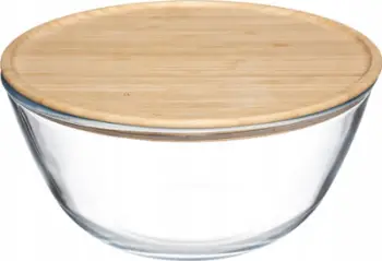 Enë Couvee Bowl, 2.5L, xham me kapak bambuje, 23x12 cm, transparente