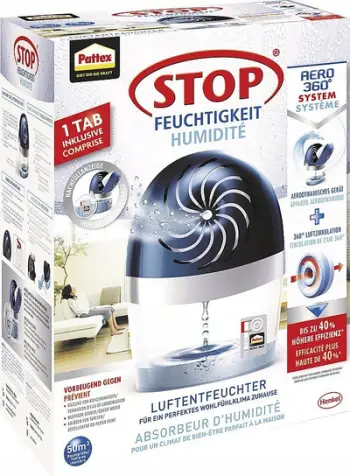 Dehumidifikues Pattex PA360 Aero360, për hapësira deri 50m³, kompakt, i bardhë e blu