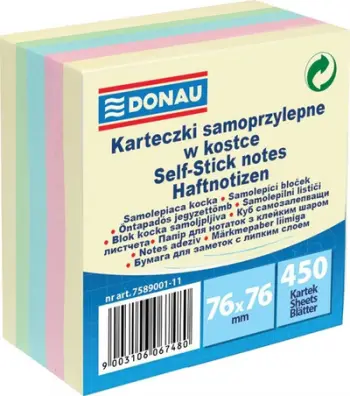 Letra ngjitëse për shënime Donau 7586012-99, 76 x 76 mm, 450 letra, 12 copë, shumëngjyrëshe