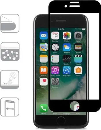 Xham mbrojtës Moshi IonGlass për iPhone 8 7 6s 6, ekran i plotë, i zi