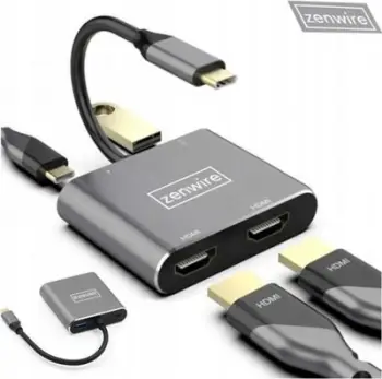 Adapter hub USB C ZENWIRE 4in1, 2x HDMI 4K, USB 3.0, Power Delivery, gri space
