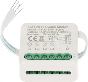 Kontrollor i zgjuar ndriçimi LED Atlo QUADRUPLE ATLO SW4 TUYA, 4 kanale, Wi Fi dhe Bluetooth, i bardhë