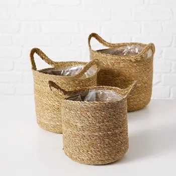 Set shporta dekorative Boltze Pot Cover, 3 copë, bari deti, ngjyrë natyrale
