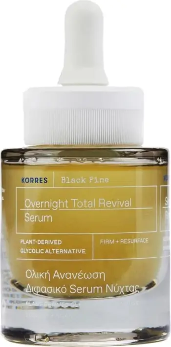 Serum nate për fytyrë Korres Black Pine Overnight Total Revival Two-phase për femra 30ml