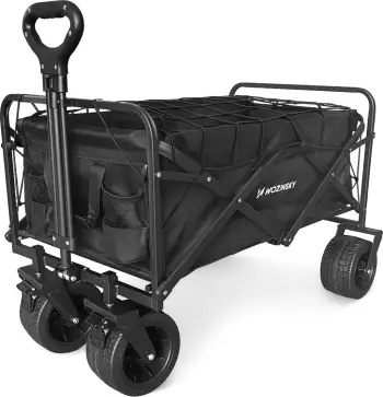 Karrocë transporti palosëse, Wozinsky WZP-100, kapacitet deri 100 kg, rrota të gjera terreni, pëlhurë Oxford 600x300D, me rrjetë sigurie, e zezë