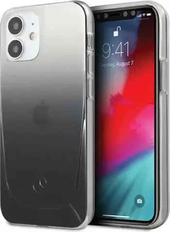 Mbështjellës Mercedes Transparent Line për iPhone 12 mini 5.4", hardcase TPU/PC, i zi