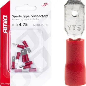 Set konektorë të rrafshët mashkullorë të izoluar, 4.75mm, 10A, 10 copë, të kuq