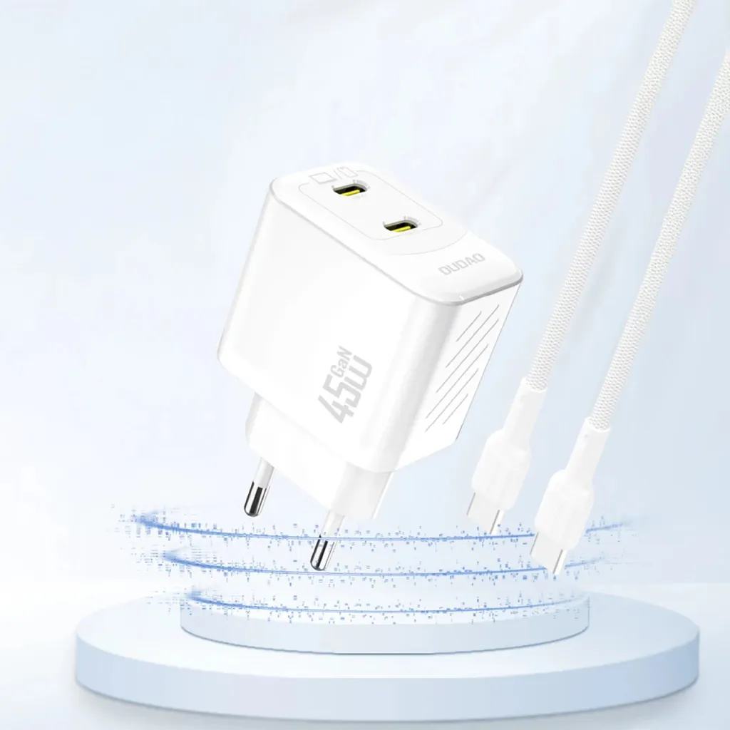 Karikues muri GaN, Dudao A28PEU, 45W PD, 2x USB-C, prizë EU, i bardhë - 2