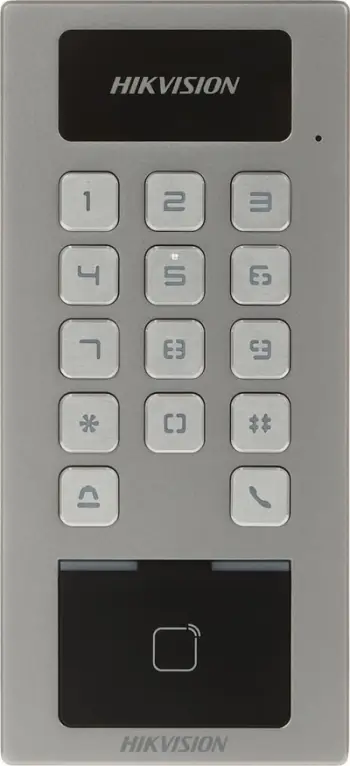 Terminal kontrolli aksesi Hikvision DS-K1T502DBWX, RFID Mifare, IP65 IK09, i zi