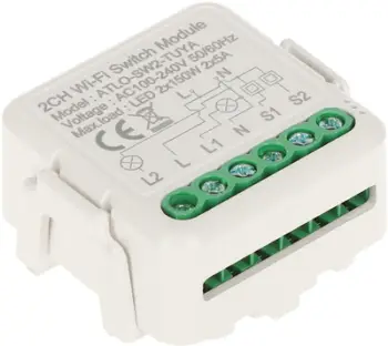 Kontrollues inteligjent ndriçimi LED ATLO-SW2-TUYA, Wi-Fi Bluetooth, 2 kanale, i bardhë