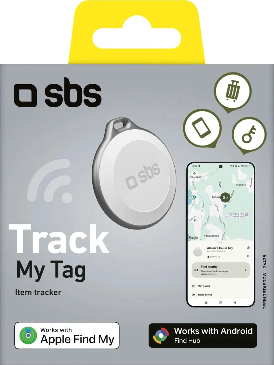 Tracker universal, SBS Track My Tag, Bluetooth, rreze deri 50 m, alarm 90–100 dB, IP65, bateri CR5032, e bardhë, 1 copë - 2