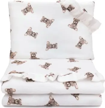 Set shtrat për bebe Muslin Bedding, 80x100 cm, pambuk muslin, me arusha