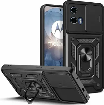 Mbështjellës Tech-Protect CamShield Pro për Motorola Moto G24 / G24 Power / G04 me unazë rrotulluese 360° dhe kapak kamere, zi