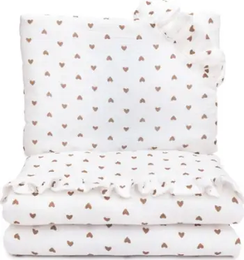 Set shtrati për bebe Muslin Bedding Hearts, 80x100 cm, pambuk muslin, shumëngjyrësh