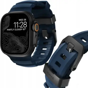 Rrip ore Apple Rocky Point Band Atlantic, për Apple Watch 46mm 49mm, FKM fluoroelastomer, ngjyrë blu Atlantic me detaje të zeza
