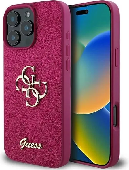 Mbështjellës Guess Glitter Script Big 4G për iPhone 16 Pro, Violet - 1