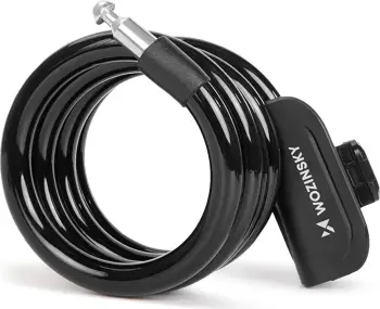 Kyç kabllo antivjedhje, Wozinsky WPB-01R, portativ me kabllo çeliku, me 2 çelësa, për biçikleta, ebike dhe motoçikleta, e zezë