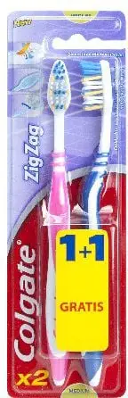 Furça dhëmbësh Colgate Zig Zag Medium, set 2 copë, mesatare, shumëngjyrëshe