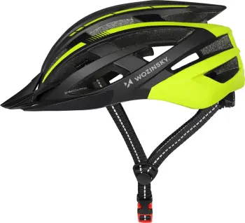 kaskë biçiklete MTB, Wozinsky HT-28VCL, madhësi L 57-62 cm, dritë e pasme USB, PC+EPS, e zezë/e verdhë