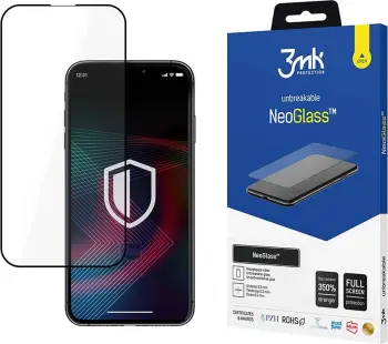 Xham i temperuar, 3mk NeoGlass, për iPhone 14 Pro Max (A2651/A2893/A2896/A2895/A2894), fortësi 8H, skaje të përforcuara, i zi