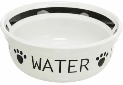 Enë uji Trixie Drinking Bowl, 2.6L, qeramike, e bardhë e zezë - 1