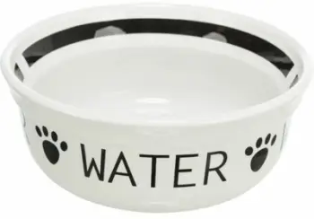 Enë uji Trixie Drinking Bowl, 2.6L, qeramike, e bardhë e zezë