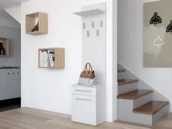 Set korridori Topeshop Hanger Cabinet Duo, dollap këpucësh me varëse, e bardhë mat