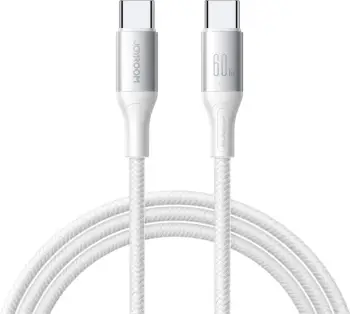 Kabllo USB-C në USB-C, Joyroom, S-A28, 60W, 1 m, USB 2.0 480 Mbps, najlon i gërshetuar, e bardhë