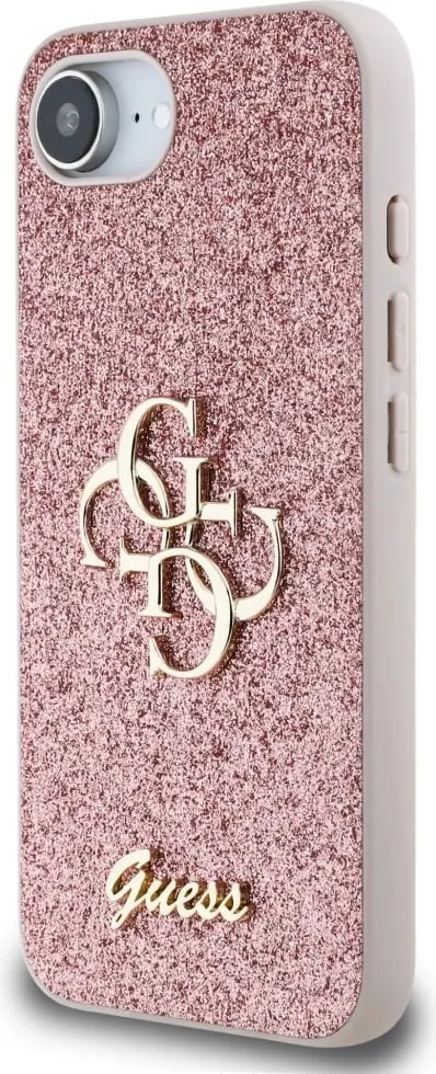 Mbështjellës, Guess, Fixed Glitter Big 4G, për iPhone 16e, hardcase eco-lëkurë/TPU/PC, rozë - 2