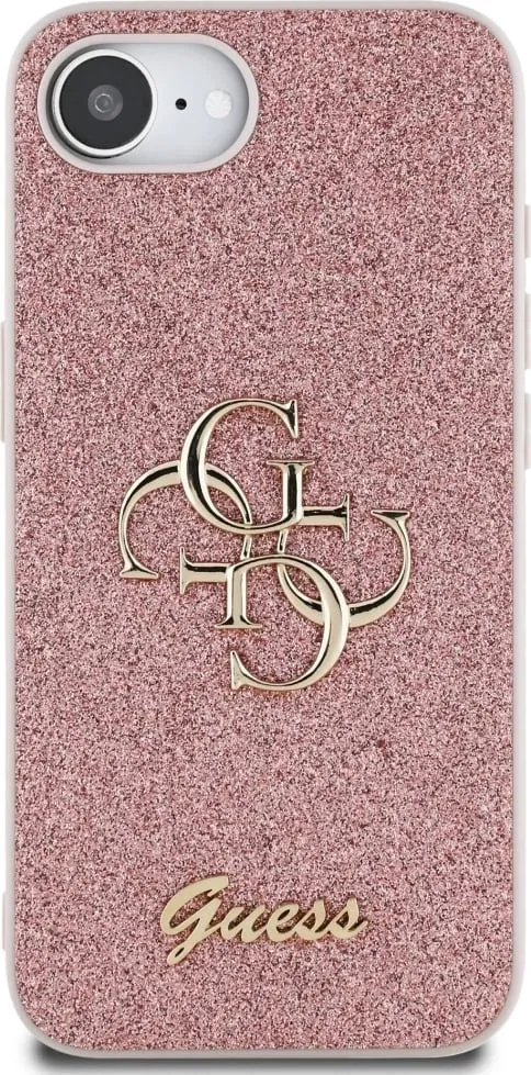 Mbështjellës, Guess, Fixed Glitter Big 4G, për iPhone 16e, hardcase eco-lëkurë/TPU/PC, rozë - 3