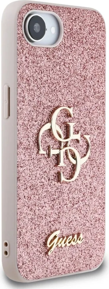 Mbështjellës, Guess, Fixed Glitter Big 4G, për iPhone 16e, hardcase eco-lëkurë/TPU/PC, rozë - 4