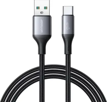 Kabllo USB-A në USB-C, Joyroom S-A28 Flash Series, 1 m, 3 A, USB 2.0 480 Mbps, najlon i gërshetum, e zezë