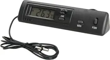 Termometër dhe orë për veturë LCD, temperatura brenda dhe jashtë, i zi