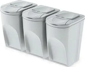 Set koshash plehrash Prosperplast Sortibox IKWB35S3, 3x35L, për riciklim, gri e hapur