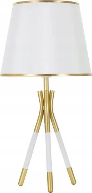 Lampë tavoline Mauro Ferretti Triply, Ø28cm, 1xE27 40W, metal tekstil, ari e bardhë