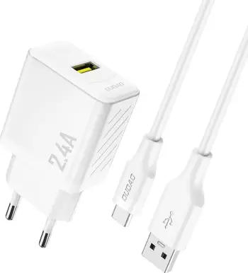 Karikues muri GaN, Dudao A23TEU, 12 W 2.4A, 1x USB-A, prizë EU, me kabllo USB-A në USB-C 1 m, i bardhë