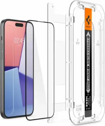 Qelq i temperuar mbrojtës, Spigen, Glas.tR EZ Fit FC, për iPhone 15, 0.3mm 9H, e zezë, 1 copë