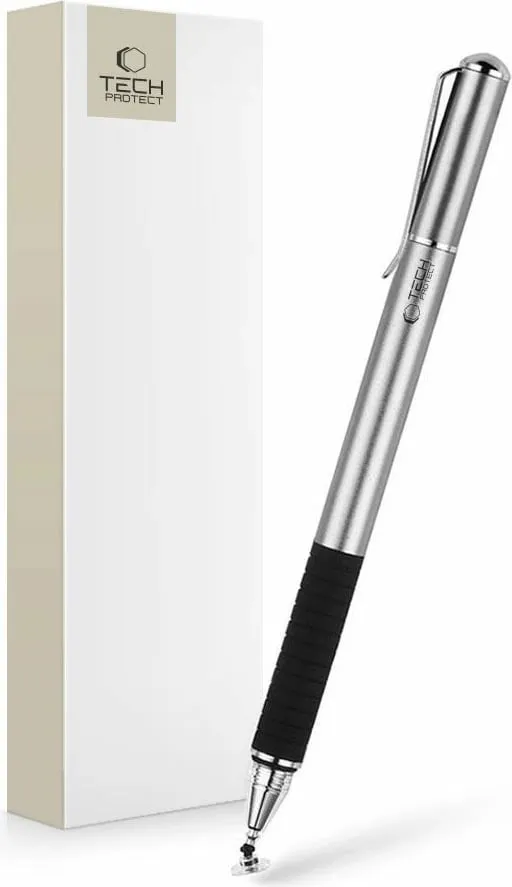 Stilus për ekran me prekje, Tech-Protect Stylus Pen, metal, argjendtë - 1
