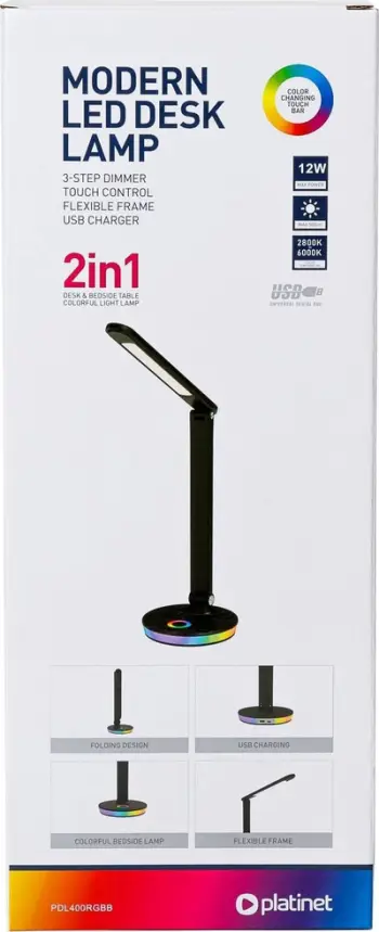 Lampë tavoline Platinet PDL400RGB, LED 12W, RGB, e zezë