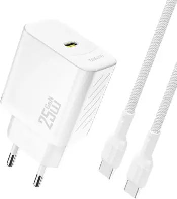 Karikues muri GaN, Dudao A27CEU, PD 25W, 1x USB-C, me kabllo USB-C në USB-C 1 m, i bardhë