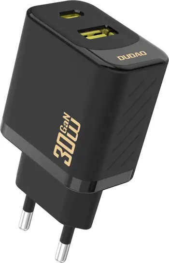 Karikues muri GaN, Dudao A27TEU, PD 30W, 2 porta USB-C/USB-A, prizë EU, e zezë