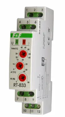 Kontrollues temperature F&amp;F RT-833, për ventilator 12/24V DC, montim në shinë, i bardhë