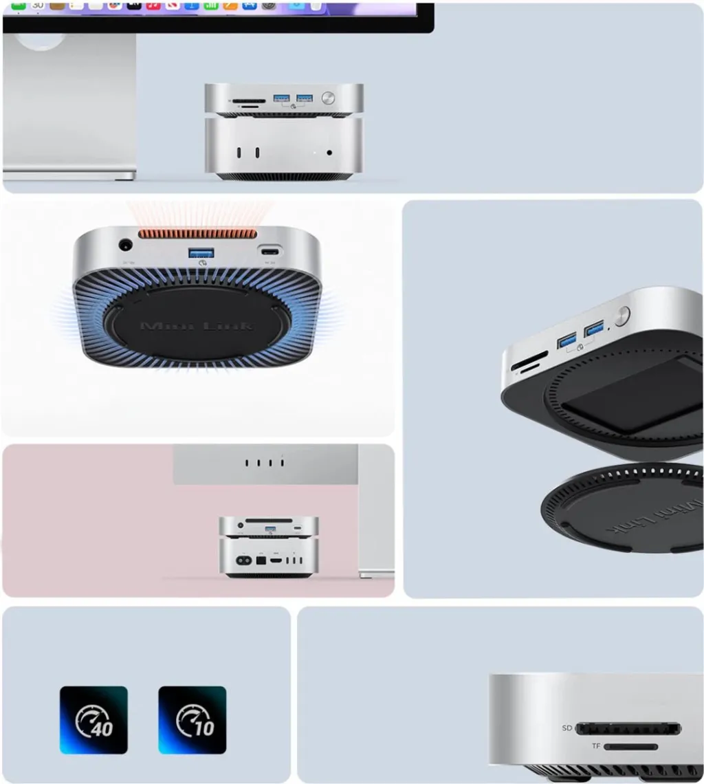 Docking station, Orico MiniLink, 9-në-1 me bay M.2 SSD NVMe, USB-C, për Mac mini/PC, argjendtë - 5