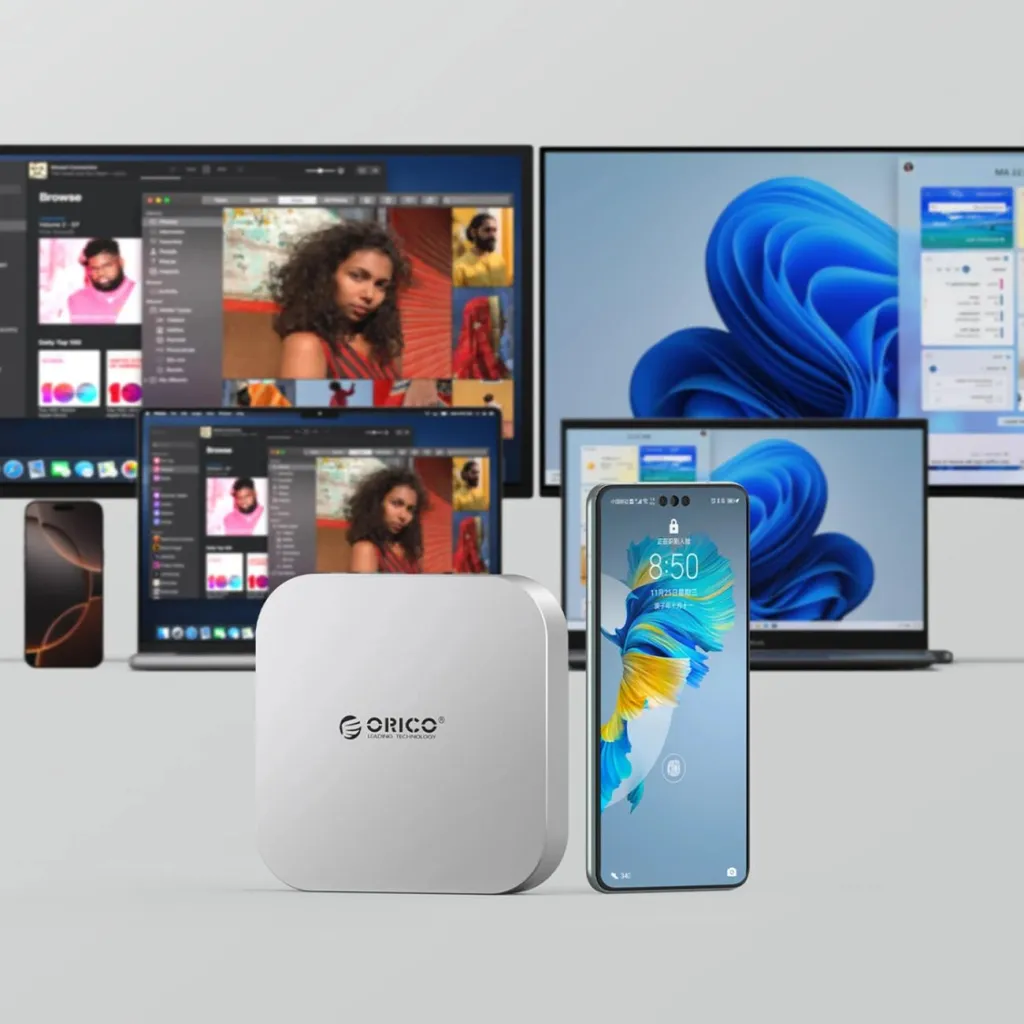 Docking station, Orico MiniLink, 9-në-1 me bay M.2 SSD NVMe, USB-C, për Mac mini/PC, argjendtë - 7