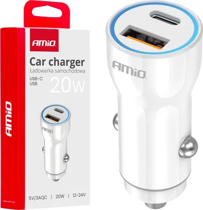 Karikues makine AMiO 03881, 2 porta USB dhe USB C, 20W, i zi - 1